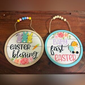 2 pc Easter bunny Theme Party Decorations Easter holiday Hanging ornaments Sign